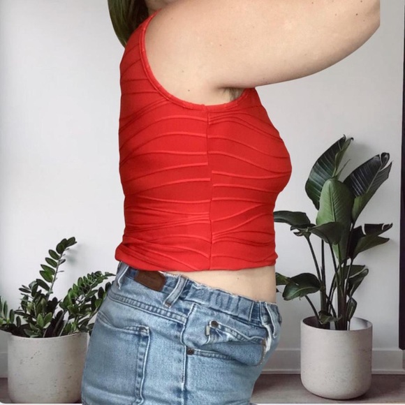 Vintage 90s Wavy Stretch Tank Lightweight Red Petite Medium - Picture 4 of 8